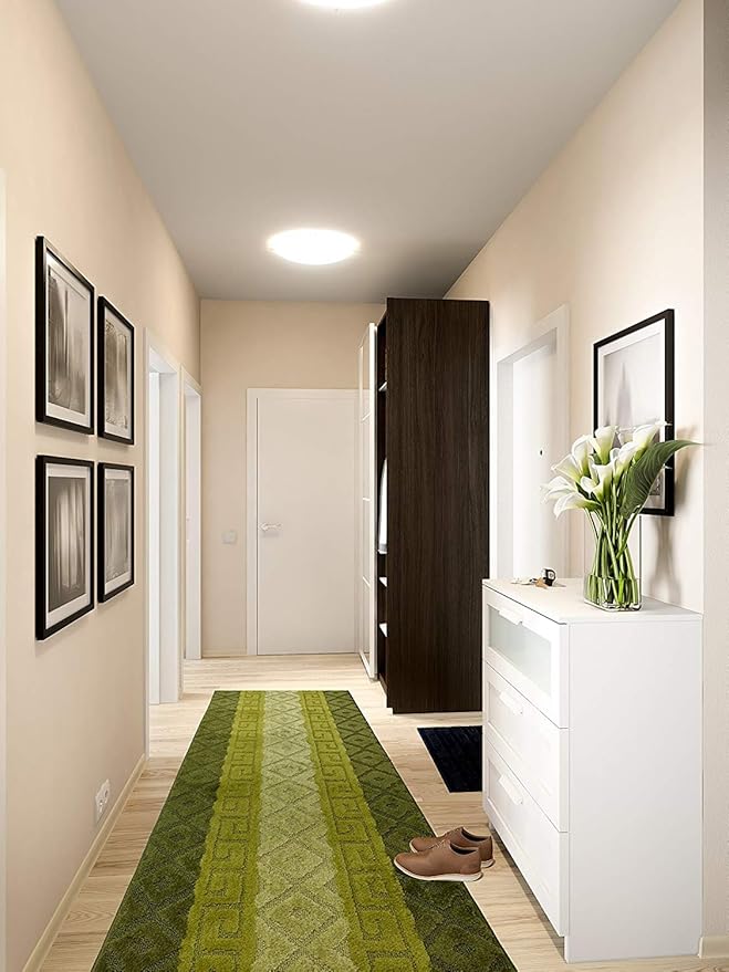 Custom Cut Hallway Runner Rug, Slip Resistant, 31 Inch Wide X Your Choice of Length, Meander Green, 31 Inch X 7 feet