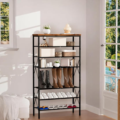 8 Tiers Tall Shoe Rack Organizer, Large Capacity Shoe Rack Holds 32 Pairs of Shoes, Durable and Stable, Adjustable Metal Shelf Stackable Shoe Shelf for Entryway, Hallway, Living Room, Closet