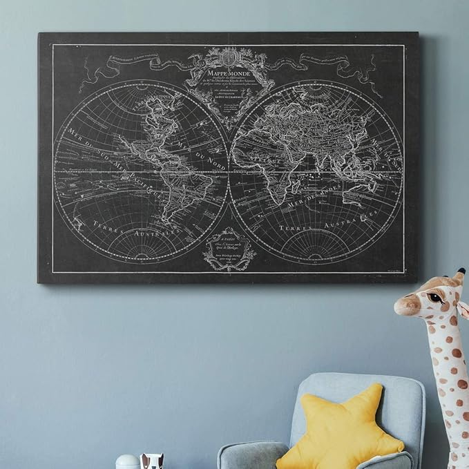 Wexford Home Home Decor Landscape Canvas Wall Art Abstract Floral Painting Modern Pictures Artwork Decoration for Living Room Kitchen Bathroom Office, Ready to Hang, monde map, 24x36