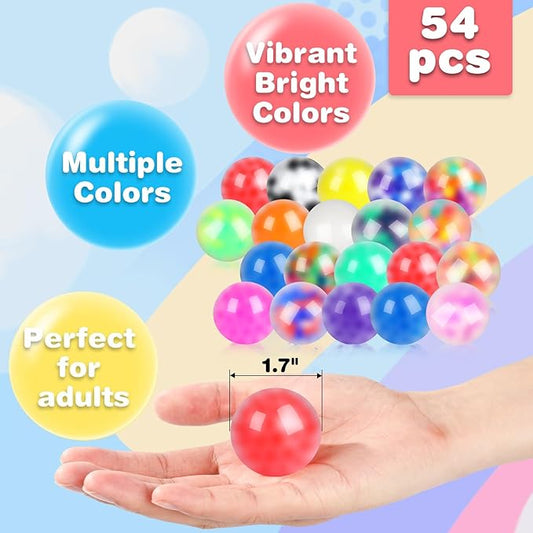 54Pack Stress Balls, Squishy Squeeze Balls Bulk Fidget for Adults Squishy Balls Stress Relief Balls, Stress Balls for Adults, Party Favors, Goodie Bag Stuffers