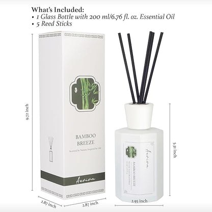 Reed Diffuser Set, 6.76 fl oz Bamboo Breeze Scented Oil Diffuser, Home Fragrance with Reed Sticks for Bedroom, Office, Bathroom Shelf Decor & Gifts