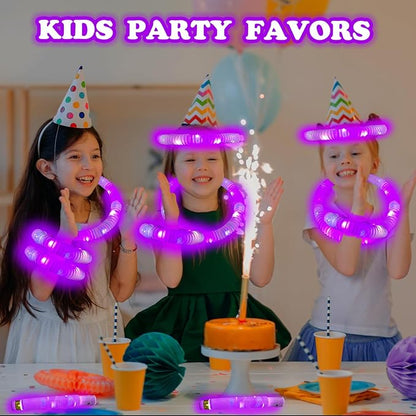 Purple Glow Sticks Pop Tubes, 24PCS Mardi Gras Party Favors, Light Up Necklaces & Bracelets Accessories Decorations, Glow Birthday Wedding Carnival Valentines Day Party Supplies for Kids & Adults
