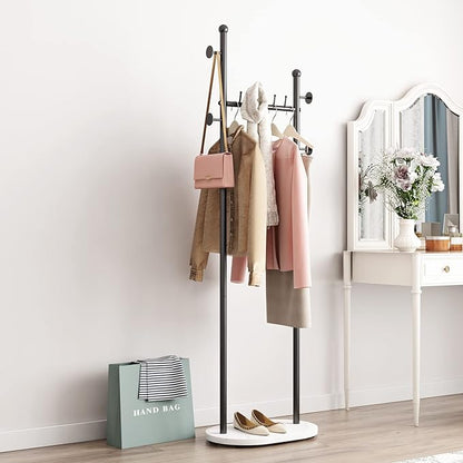 Black Clothing Rack With Shelves, Modern Coat Rack Freestanding with Marble Base, Hat Tree Coat Rack Standing Clothes Racks for Boutique，Bedroom