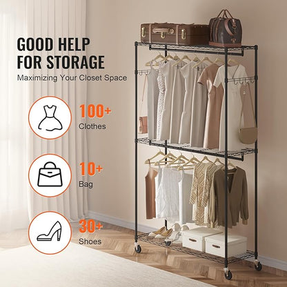 VEVOR Clothing Garment Rack, Heavy Duty Closet Wardrobe, Adjustable Tiers Clothes Racks with Steel Frame, for Bedroom, Clothing Store, Hallway