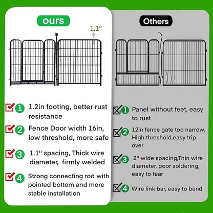 ADAVIN Tall Garden Fence Border with gate, 48 in(H) 12 Panels Total 26.6 Ft(L), Wide Door Low Threshold Fences, Black Iron Metal Heavy Duty Dog Fence Outdoor for Yard or Camping, Flower Bed Fencing