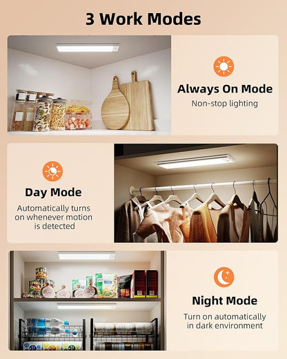 EZVALO 220LM Super Bright Under Cabinet Lighting Wireless, 5000mAh Rechargeable Battery Motion Sensor Light Indoor, Dimmable Under Counter Lights for Kitchen, 3-Inch Ultra-Wide Panel Closet Light