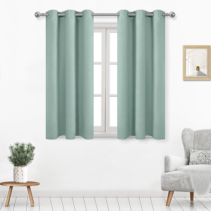 DWCN Blackout Curtains for Living Room, Room Drakening Curtains for Bedroom, Solid Thermal Privacy Protection 45 Inch Window Curtains, Sage, W38 x L45 Inch, Set of 2