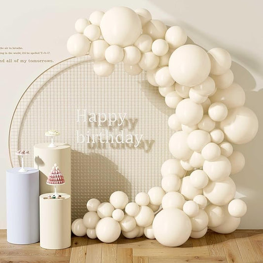 130PCS Ivory White Balloons, Latex Balloons Different Sizes 18/12/10/5 Inch, Helium Balloons with Ribbon, Party Balloon for Birthday Wedding Graduation Anniversary Baby Shower Decoration