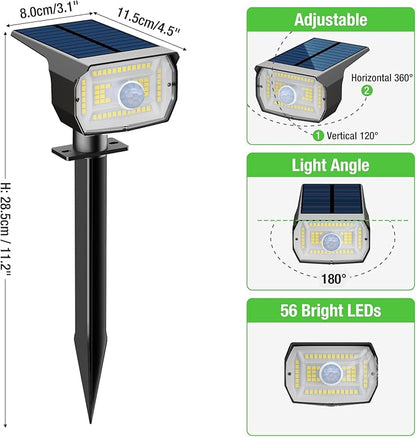 nipify Solar Spot Lights Outdoor Motion Sensor with 3 Modes, [ 12 Pack/56 LED ] Solar Spotlights Outdoor Waterproof 2-in-1 Auto On/Off Landscape Lighting for Outside Yard Wall Garden Path,Cool White