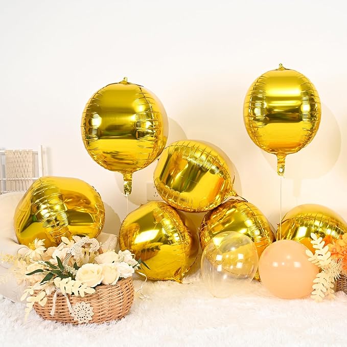 Gold Round Foil Balloons 9 pcs,Metallic Gold Giant 4D Round Balloons 22 Inch for Wedding Graduation Anniversary Baby Shower Birthday Party Decorations