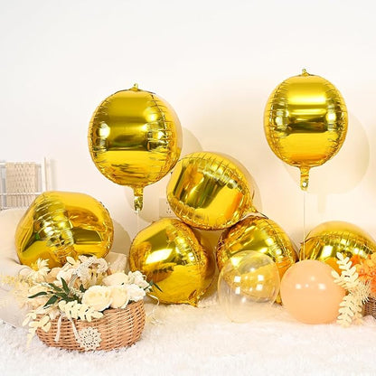 Gold Round Foil Balloons 9 pcs,Metallic Gold Giant 4D Round Balloons 22 Inch for Wedding Graduation Anniversary Baby Shower Birthday Party Decorations