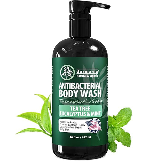 Derma-Nu Therapeutic Soap - Antibacterial And Tea Tree Body Wash For Jock Itch, Athletes Foot, Eczema And Back Acne - Anti Bacterial Body Soap For Men And Women Safe For All Skin Types - 16 Oz