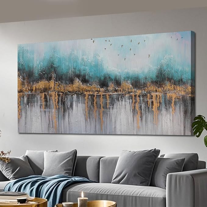 Ardemy Abstract Canvas Wall Art Teal and Gold Paintings Wall Decor Bedroom Large Pictures Textured Artwork for Walls Home Office Living Room 58"x29"