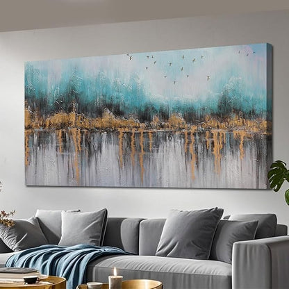 Ardemy Abstract Canvas Wall Art Teal and Gold Paintings Wall Decor Bedroom Large Pictures Textured Artwork for Walls Home Office Living Room 58"x29"
