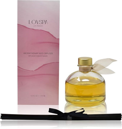 LOVSPA Reed Diffuser Set, Sandalwood & Amber Scented Oil Diffuser with Sticks, Home Fragrance Accessories for Bathroom Shelf Decor, Aroma Diffusers for Home or Office Fall Decor, USA Made