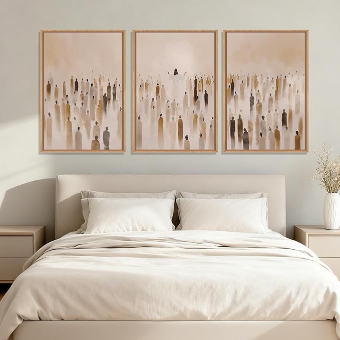 HLNIUC Jesus Feeds The 5000 Easter Christian Wall Art Set of 3, Minimalist Canvas Wall Decor, Bible Scripture 24"x36" Framed Art, Abstract Religious Prints for Living Room, Bedroom, Church