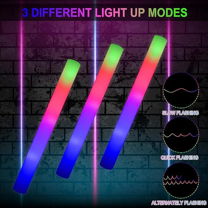LifBetter 70 Pcs Foam Glow Sticks Bulk,Led Glow Sticks with 3 Modes Colorful Flashing,Long Life Battery Glow In The Dark Party Supplies for Weddings,Parties,Festivals,Sporting Events
