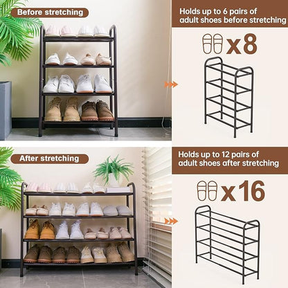 Gonfoam 4-Tier Expandable Shoe Rack,Adjustable Shoe Shelf Storage Organizer Heavy Duty Metal Free Standing Shoe Rack for Entryway Closet Doorway (Bronze)