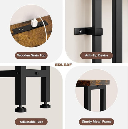 GRLEAF 70" Sofa Table with Built-in Power Strip (2 AC Outlets & 2 USB Ports) – 4.9ft Power Cord, Metal Frame, Easy Assembly, Long Couch Table Behind Sofa, Living Room and Home Office | Rustic Brown