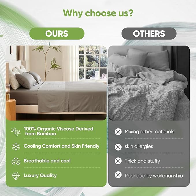 TWK Luxury Sheet Set, Genuine 100% Organic Viscose Derived from Bamboo, Cooling & Breathable, Silky Soft, Bedding Sheets & Pillowcases (Gray, Full)