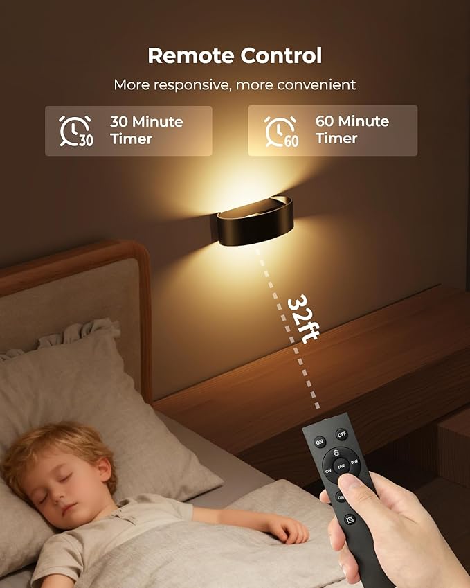 Motion Sensor Wall Light, 5000mAh Rechargeable Battery Operated Motion Sensor Light Indoor with Remote, RGB and 3 Colors Dimmable, Wireless Wall Sconces for Hallway, Living Room, Stair, bedroom