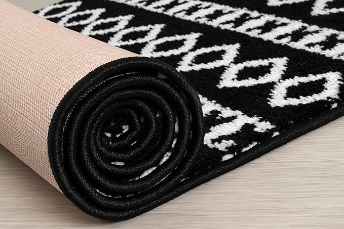 35 Ft Extra Long Non-Slip Black-White Hallway Kitchen Runner Rug, 2'7" X 35' Washable Carpet - Rubber Backed, Custom Cut Floor Mat for Entryway Stairs Bedroom Bathroom Mudroom