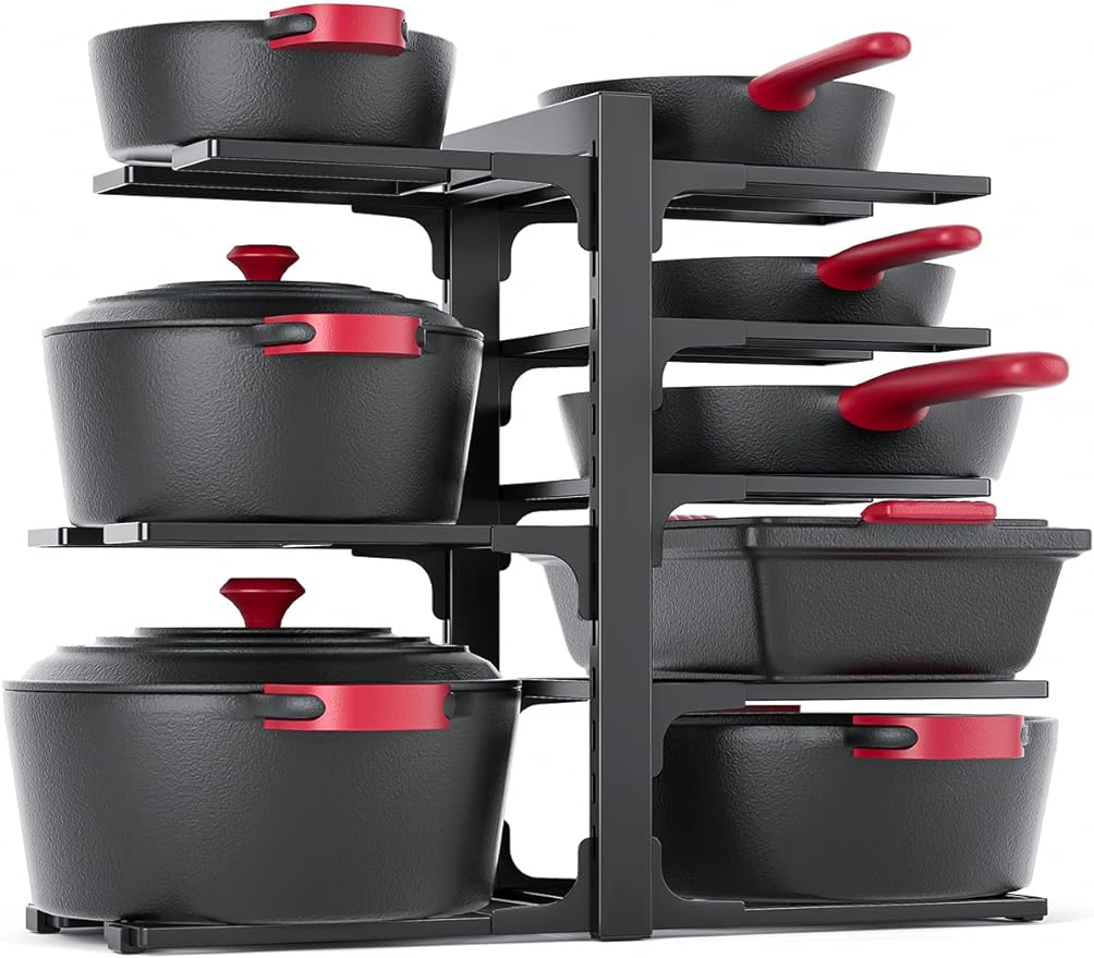 MUDEELA 8-Tier Pan Organizer Rack for Kitchen Cabinet Storage and Organization, 15.83" Height Heavy Duty Pots and Pans Organizer under Cabinet, Adjustable Pot Organizer Rack