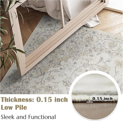 jinchan 8x10 Area Rugs Machine Washable Rug for Living Room - Stain Resistant Vintage Floral Medallion Ultra-Thin Low Pile Non-Slip Indoor Carpet for Bedroom Dining Room Kitchen (8x10ft,Grey)