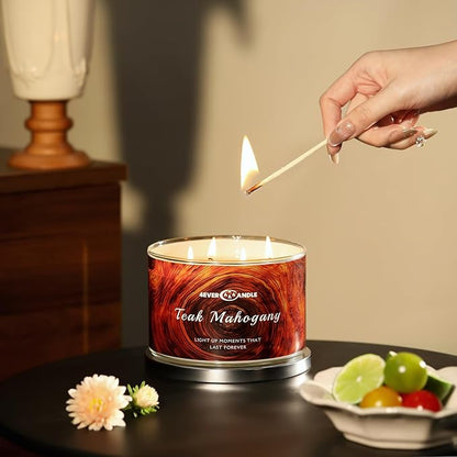 4EVER Scented Candles | 4-Wick 18oz Soy Wax Candle | Up to 50Hrs Clean Burn | Aromatherapy Candles for Home Scented | Gifts for Women & Mom, Teakwood & Mahogany