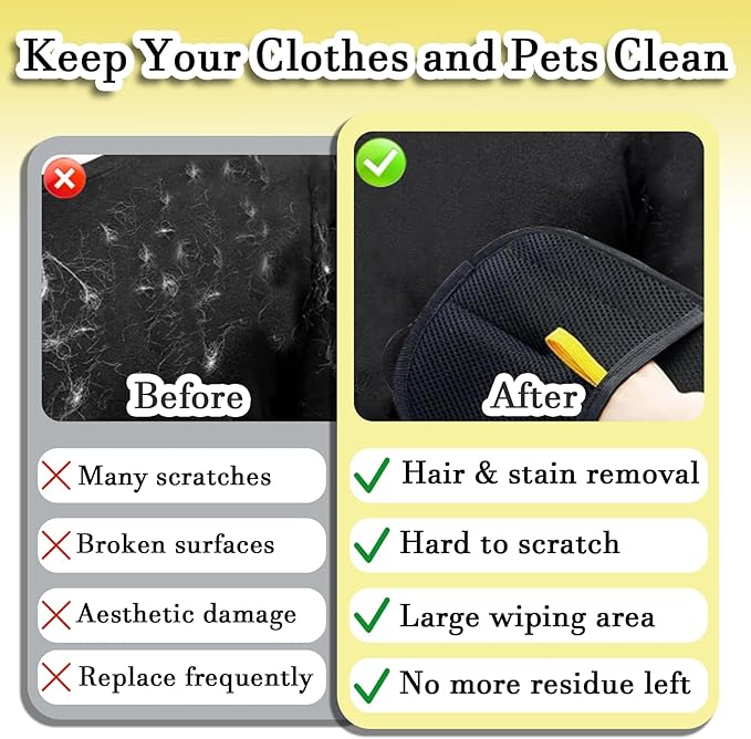 2 Pack Pet Hair Removal Glove, Electrostatic Pet Hair Remover, Washable Reusable Electrostatic Gloves Pet Hair for Sofa, Bed, Carpet, Clothing