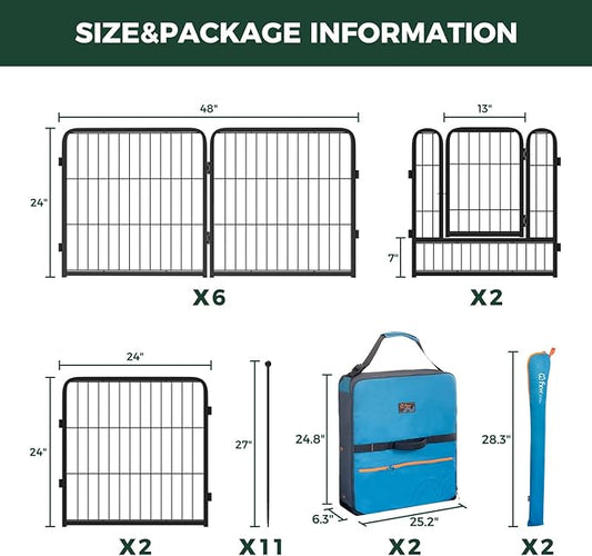 FXW Instant Unleashed Dog Playpen, Portable Pet Fence for Outdoor, RV Trips, and Camping, 24 inch, 16 Panels for Puppy and Small Dogs with Playpen Storage Bag (2 Pack│Patented