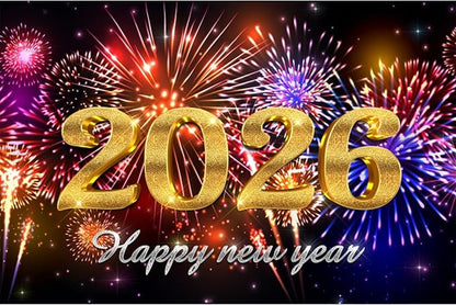 YongFoto 2026 Happy New Year Backdrop 8x6ft Glorious Night Sky Fireworks Photography Background Christmas Night Festival Carnival Family Party Banquet Decor Banner Photoshoot Wallpaper Photo Booth