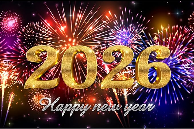 YongFoto 2026 Happy New Year Backdrop 10x6.5ft Glorious Night Sky Fireworks Photography Background Christmas Night Festival Carnival Family Party Banquet Decor Banner Photoshoot Wallpaper Photo Booth