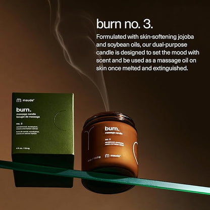 Maude Burn No. 3 - Jojoba Oil Massage Candle with Hydrating, Skin-Softening Soybean Oil - Massage Oil Candle with Notes of Eucalyptus + Sandalwood - Home + Self Care Gifts for Women & Men (4 oz)
