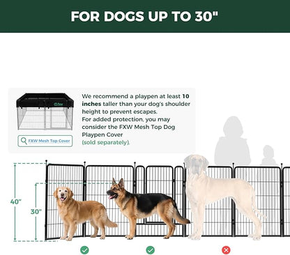 FXW Rollick Unleashed Dog Playpen for Indoor, Yard, RV Camping, 40 inch 32 Panels for Medium and Large Dogs, Black│Patented