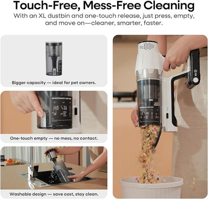 ElecKeys Cordless Vacuum Cleaner, 580W 48KPA 65Mins Vacuum Cleaners for Home, Self-Standing Anti-Tangle Vacuum with LED Display, Rechargeable, Lightweight, Cordless Vacuum for Floors/Pet Hair, Grey
