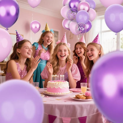 KAWKALSH Pink and Purple Balloons, 68PCS 12 Inch Metallic Purple Pink Confetti Latex Balloons with Ribbon, Party Balloons for Girls Birthday Baby Shower Wedding Party Decorations