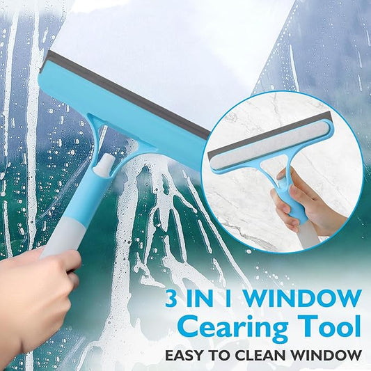 3 in 1 Window Cleaning Scraper, 3 in 1 Spray Squeegee for Window Cleaning, 2025 New with Brush and Built-in Spray Bottleall-Purpose Shower Glass, Mirrors, Car, Home Window Cleaner Tool (A)