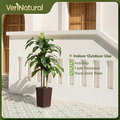 5FT Artificial Dracaena Tree - UV Resistant Faux Tropical Plant, Potted Fake Tree with Taper Planter & Pebbles - Indoor Outdoor Greenery for Home, Porch, Living Room, Bedroom Decor, VN127