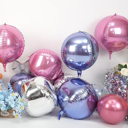 Pink Purple Silver Round Foil Balloons 9 pcs,Metallic Giant 4D Round Balloons 22 Inch for Birthday Baby Shower Wedding Princess Party Decorations
