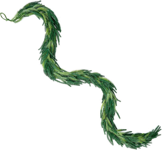 6ft Real Touch Christmas Garland Norfolk Pine, Realistic Artificial Christmas Garland, Faux Natural Greenery Garland for Table, Mantle, Stair Railings, Wall, Outdoor Christmas Decoration