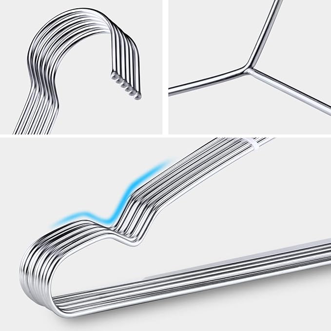 TIMMY Clothes Hangers 50 Pack Heavy Duty Stainless Steel Metal Hangers-16.5 Inch Ultra Thin Space Saving