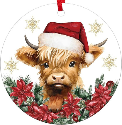 Dlzdn Highland Cow Christmas Ornament Double Sided Printing Acrylic Xmas Keepsake Decorations Christmas Tree Decoration Gifts for Women