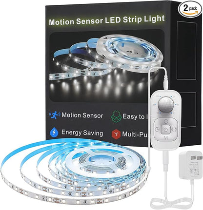 Motion Sensor LED Strip Light - Cabinet Strip Lights with 24W Plug, Dimmer and Timing,16.4ft 6000K ColdWhite