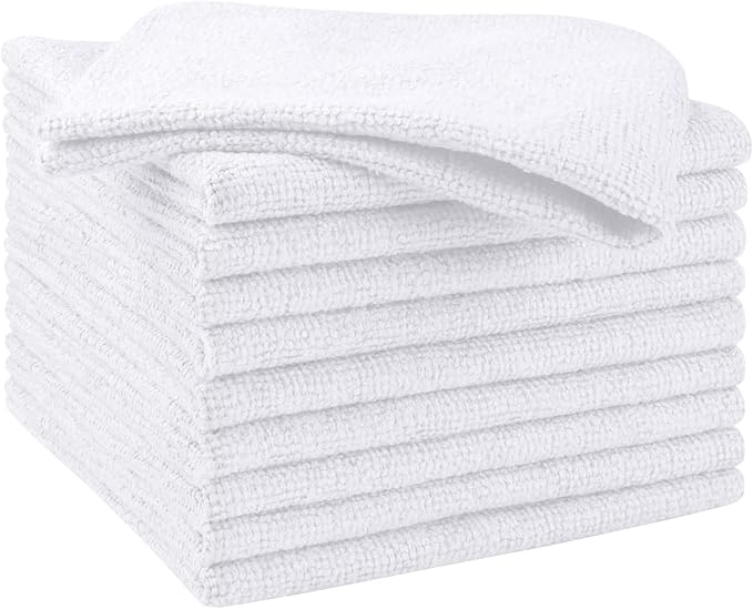 HOMEXCEL White Microfiber Cleaning Cloths 10 Pack, Highly Absorbent, Lint & Scratch-Free Cleaning Rags for House Kitchen, Black Microfiber Towels for Car 11.5 x 11.5 inch