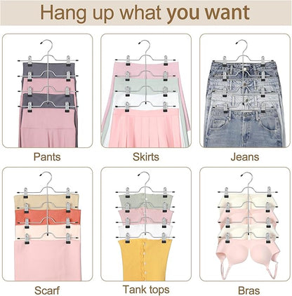 TOPIA HANGER 4 Tier Metal Skirt Hangers for Women, Pants Hanger Space Saving with Adjustable Clips, Gain 70% More Space, Non Slip Grip for Slacks, Trousers, Shorts, Jeans, Towels, Black, 2-Pack, CT20B