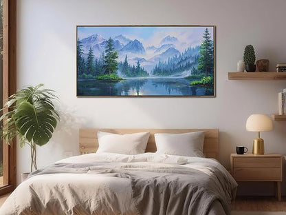 Ardemy Lake Canvas Wall Art for Living Room Large Framed Teal Landscape Pictures Bedroom Wall Decor Textured Misty Forest Scenery Paintings Artwork for Walls Home Office,40"x20"