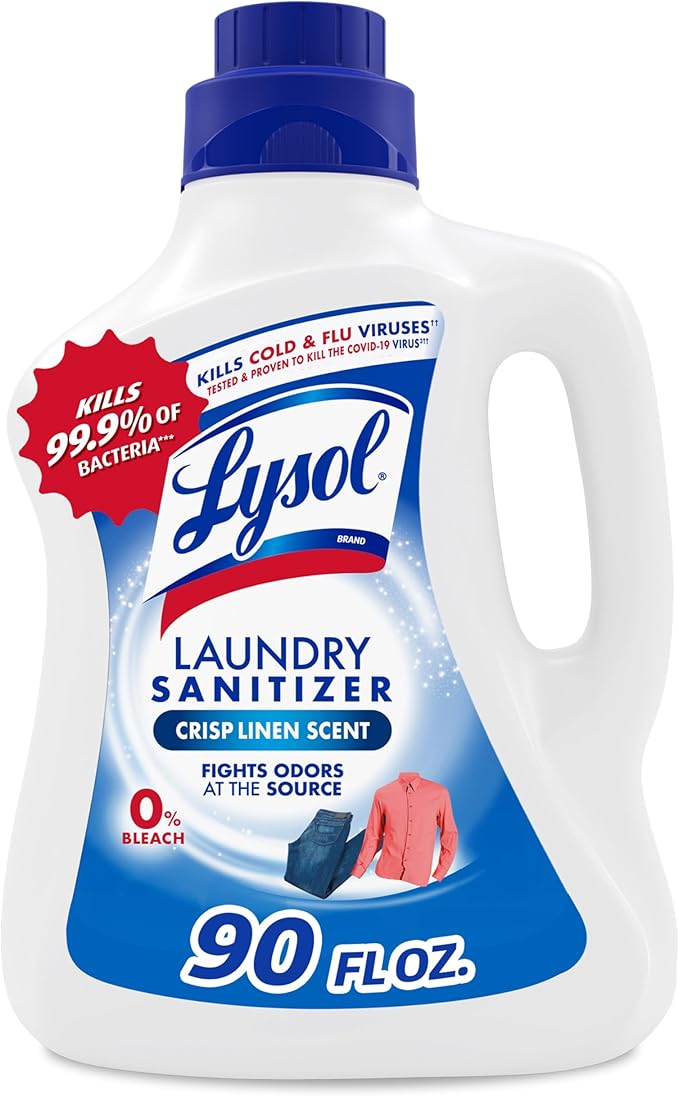 Lysol Disinfectant Laundry Sanitizer & Scent Booster, Laundry Detergent Additive, Color Safe Bleach Alternative, Laundry Odor Eliminator, Kills Bacteria & Viruses, Crisp Linen Scent, 90 Fl Oz