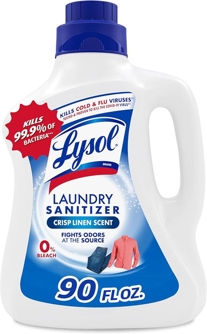 Lysol Disinfectant Laundry Sanitizer & Scent Booster, Laundry Detergent Additive, Color Safe Bleach Alternative, Laundry Odor Eliminator, Kills Bacteria & Viruses, Crisp Linen Scent, 90 Fl Oz