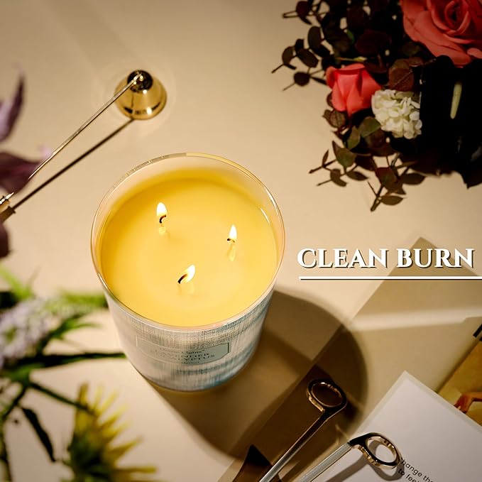 HomeLights Scented Candles | Large Jar 34 Oz Natural Soy Candle | 130 hrs Long-Lasting with 3 Wicks | Scandinavian Minimalist Design Home Decor | Gifts for Mom & Women, Lavender Eucalyptus
